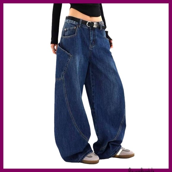 High Waisted Barrel Leg Baggy Jeans Cotton Stretch Denim Streetwear Pants